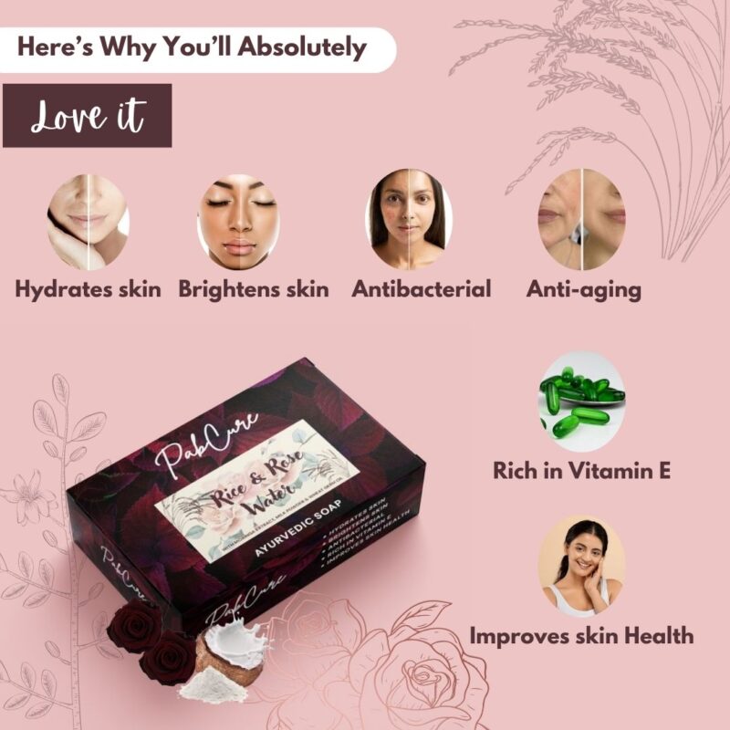 Pabcure Rice & Rose Water Soap with Moringa and Wheat germ oil-100gm (Korean Soap) - Image 2