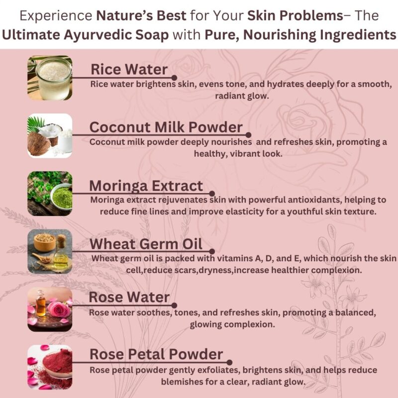 Pabcure Rice & Rose Water Soap with Moringa and Wheat germ oil-100gm (Korean Soap) - Image 3