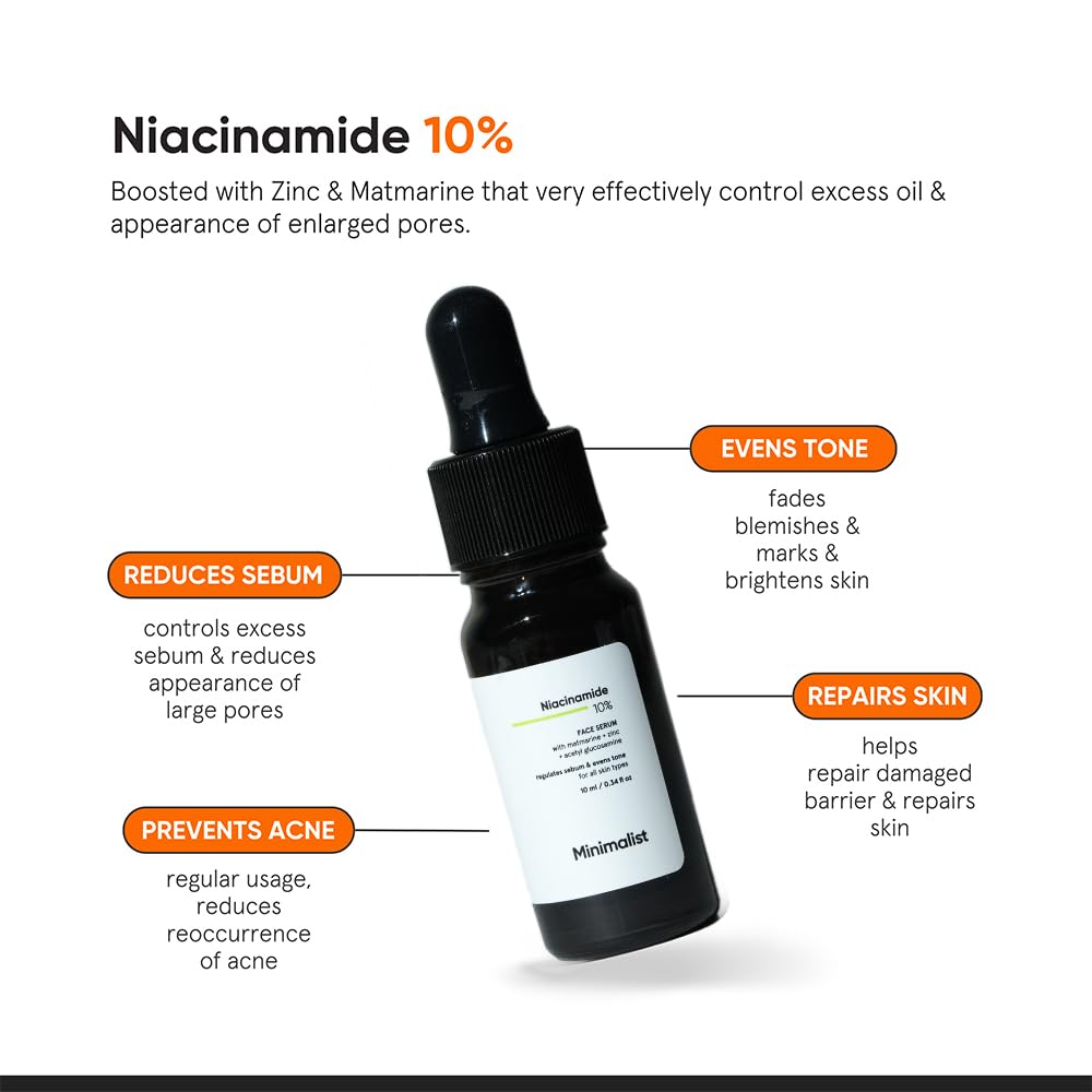 Minimalist 10% Niacinamide Serum with Zinc – Reduces Acne Marks, Controls Oil & Minimizes Pores | Vitamin B3 for Blemish-Free, Clear Skin | For Oily & Acne-Prone Skin (10 ml) - Image 2