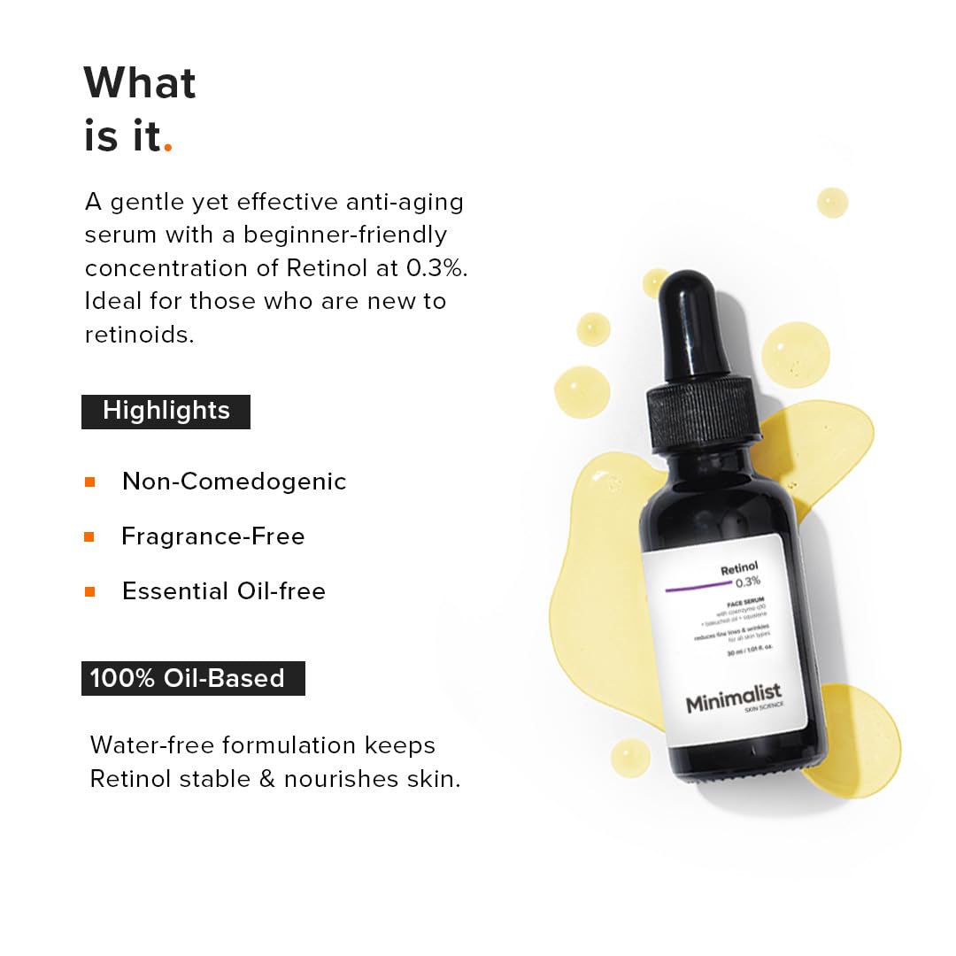 Minimalist Anti-Aging Night Serum with 0.3% Retinol & Q10|Fine Lines & Wrinkles Reduction Serum for Beginners|Water-Free Formula for Stability & Nourishment|Suitable for All Skin Types|For Unisex|30ml - Image 2