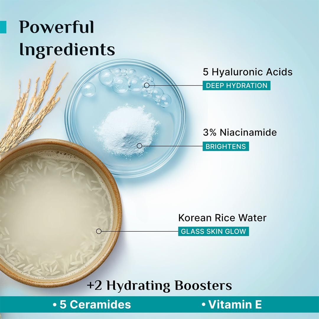 Pilgrim Korean Light Gel Oil Free Hydra Glow Moisturizer Cream 100 g| With Hyaluronic Acids, 3% Niacinamide, Rice Water for 5x Hydration & Instant Glass Skin | Hydrating Gel for All Skin Type - Image 9