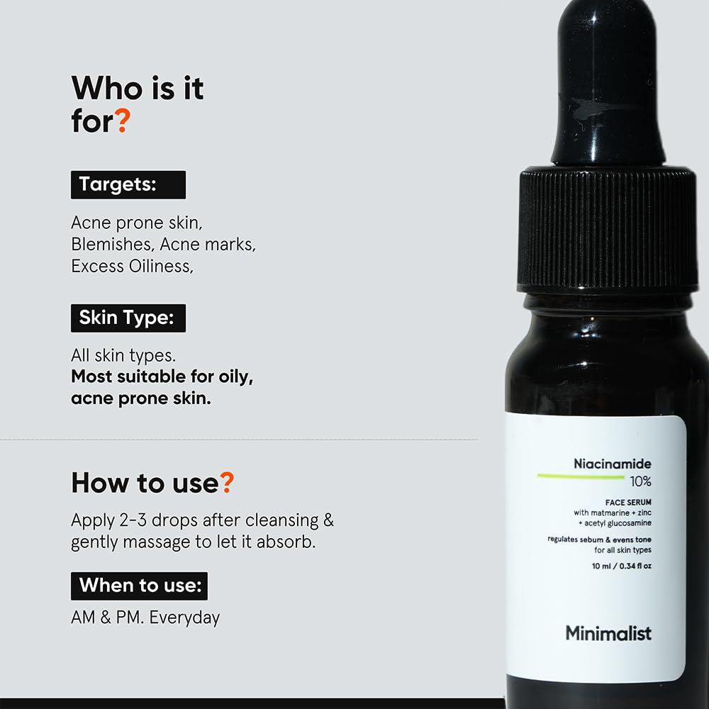 Minimalist 10% Niacinamide Serum with Zinc – Reduces Acne Marks, Controls Oil & Minimizes Pores | Vitamin B3 for Blemish-Free, Clear Skin | For Oily & Acne-Prone Skin (10 ml) - Image 6