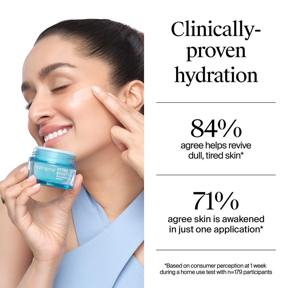 Neutrogena Hydro Boost Hyaluronic Acid Face Moisturizer 50ml | 24 hours long lasting Hydration | Oil free non sticky light water gel fast absorbing| Daily use | All Skin Types | For Men & Women 50g - Image 6