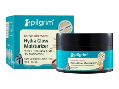 Pilgrim Korean Light Gel Oil Free Hydra Glow Moisturizer Cream 100 g| With Hyaluronic Acids, 3% Niacinamide, Rice Water for 5x Hydration & Instant Glass Skin | Hydrating Gel for All Skin Type