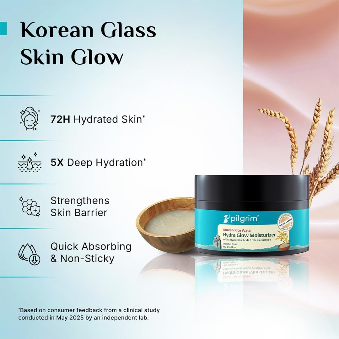 Pilgrim Korean Light Gel Oil Free Hydra Glow Moisturizer Cream 100 g| With Hyaluronic Acids, 3% Niacinamide, Rice Water for 5x Hydration & Instant Glass Skin | Hydrating Gel for All Skin Type - Image 10
