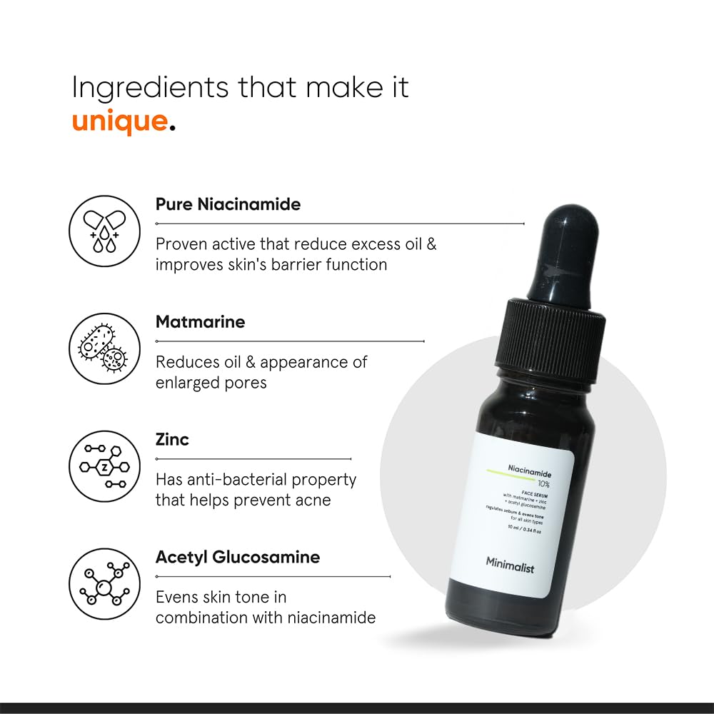 Minimalist 10% Niacinamide Serum with Zinc – Reduces Acne Marks, Controls Oil & Minimizes Pores | Vitamin B3 for Blemish-Free, Clear Skin | For Oily & Acne-Prone Skin (10 ml) - Image 5