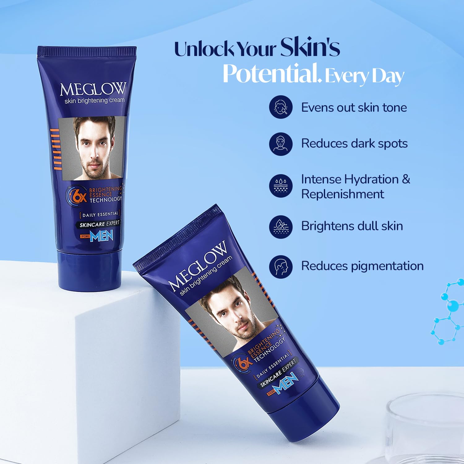 Meglow Skin Brightening & Whitening Cream For Men | Face Cream For Glowing Skin with Vitamin E | Reduces Dark Spots, Prevents Pigmentation, & Evens Tone | Pack of 2 (50g each) - Image 4