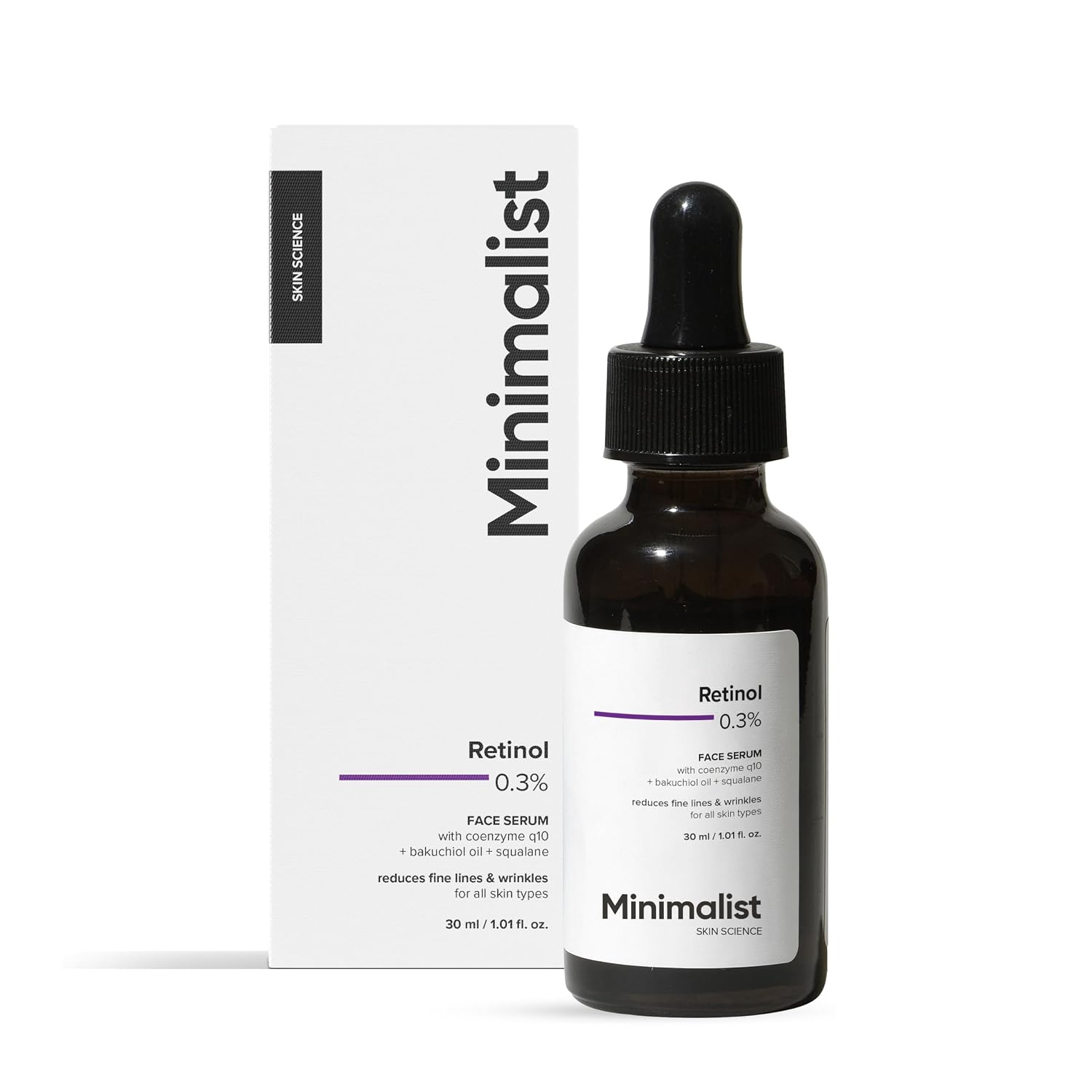 Minimalist Anti-Aging Night Serum with 0.3% Retinol & Q10|Fine Lines & Wrinkles Reduction Serum for Beginners|Water-Free Formula for Stability & Nourishment|Suitable for All Skin Types|For Unisex|30ml