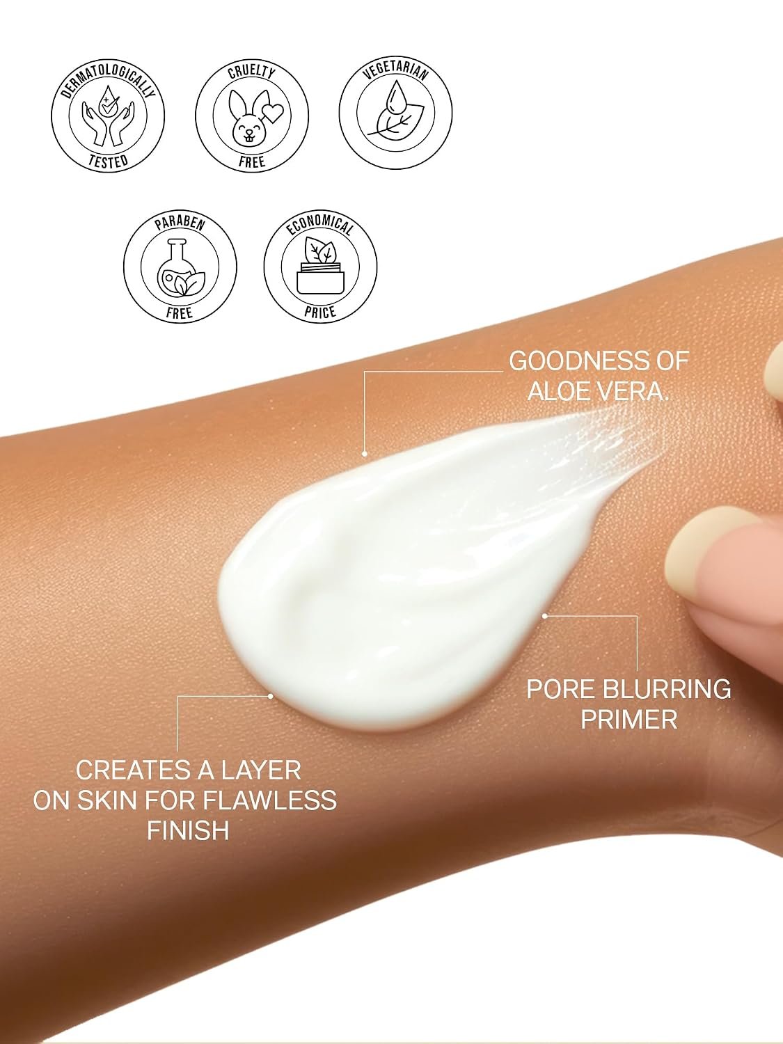 FLiCKA Silk Touch 3 in 1 Moisturizer and Primer for Face | Hydrating, Lightweight, Long-Lasting | Pore Minimizer | Dermatologically Tested | All Skin Types | Makeup Base | 60g | Cruelty-Free (Pack of 1) - Image 4