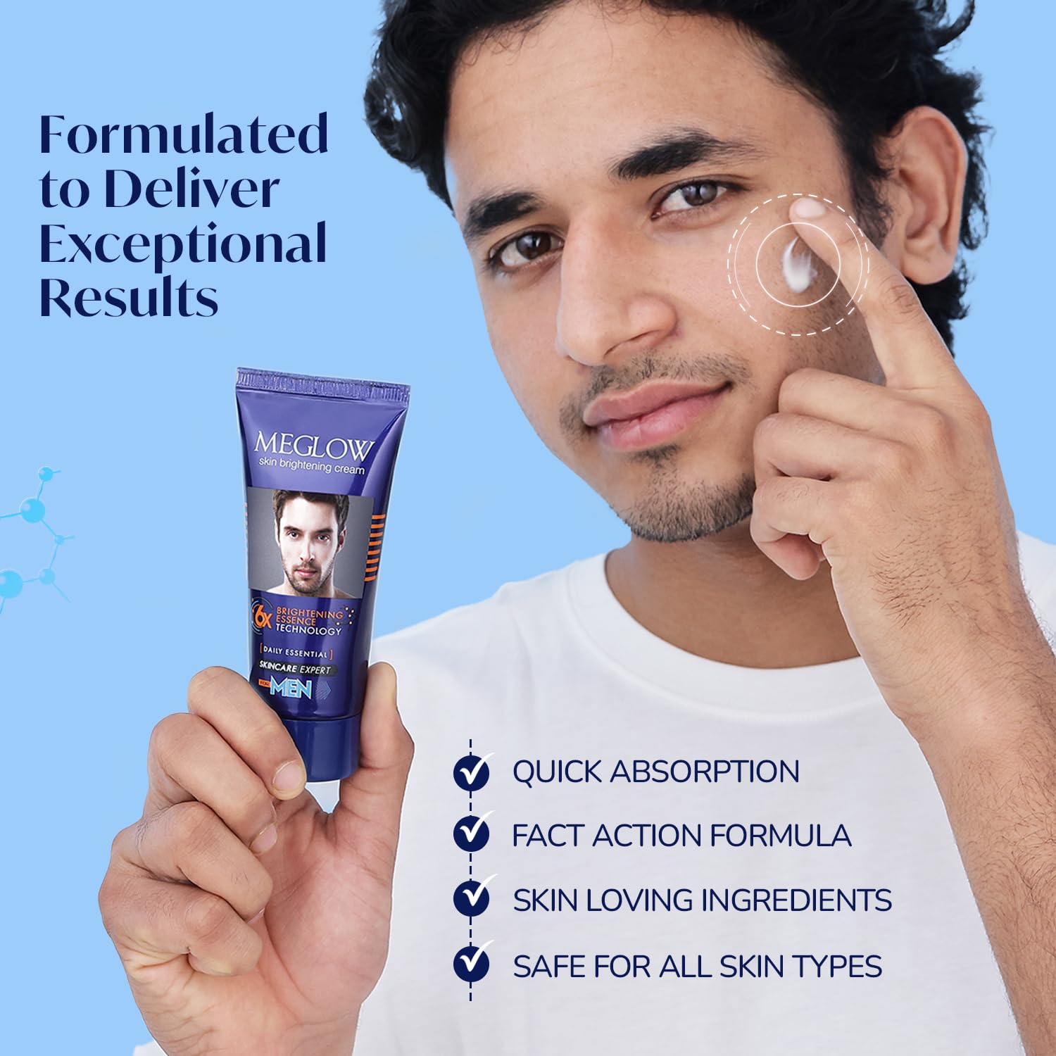 Meglow Skin Brightening & Whitening Cream For Men | Face Cream For Glowing Skin with Vitamin E | Reduces Dark Spots, Prevents Pigmentation, & Evens Tone | Pack of 2 (50g each) - Image 6