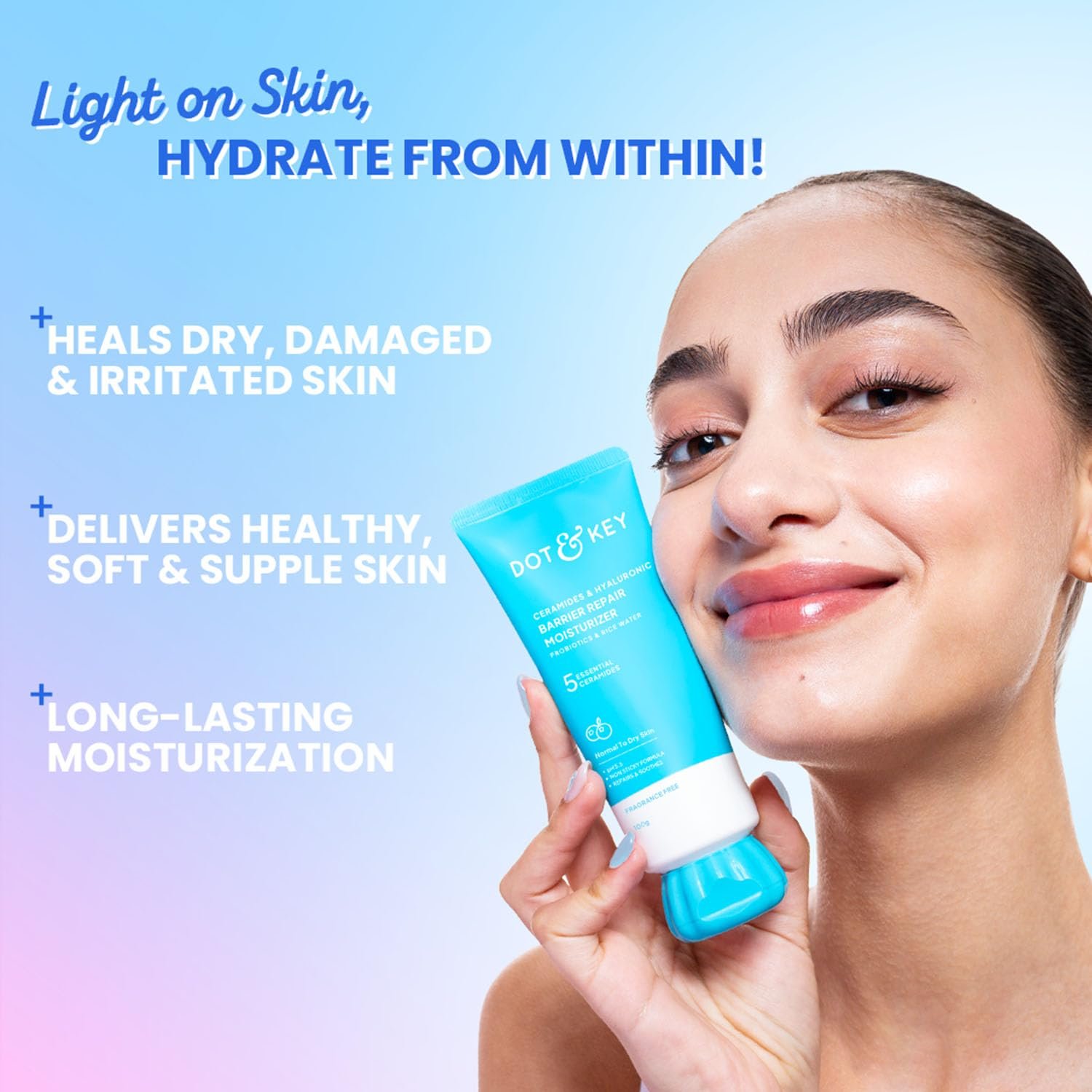Dot & Key Barrier Repair Moisturizer For Normal, Dry, Combination & Sensitive Skin | 120 Hrs Moisturization, With 5 Ceramides & Hyaluronic | Repairs Damaged Skin Barrier, Non-Comedogenic | 100g - Image 6