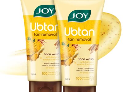 Joy Ubtan Tan Removal Face Wash 150ml x 2 | Detans, Removes Dirt & Blemishes for a Natural Glowing Skin | Enriched With Turmeric, Saffron & Sandalwood | Suitable for All Skin Types